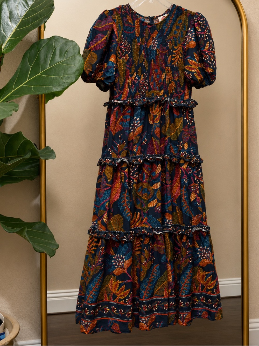 Farm Rio Short-Sleeve Crew-Neck Tiered A-Line Maxi Dress Size M - Picture 5 of 12